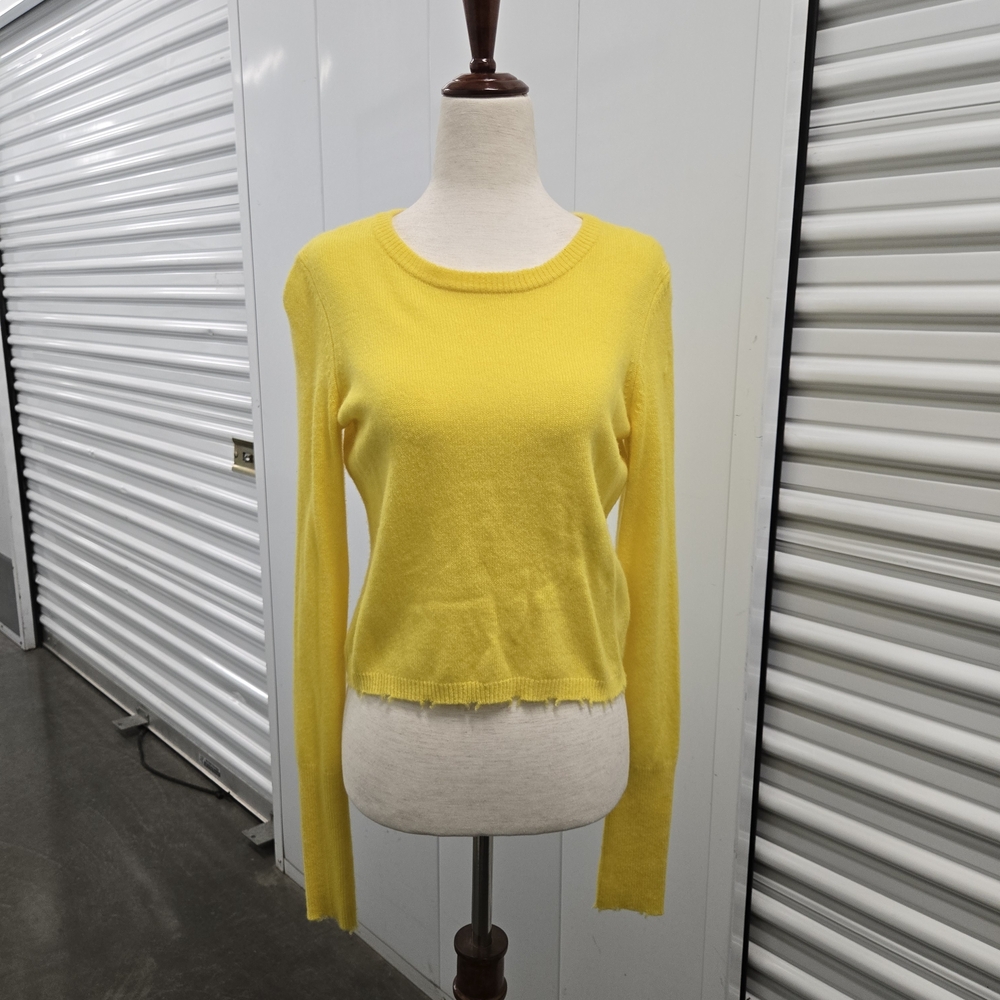 Intermix 100% Cashmere Yellow Distressed Hem Sweater Size S